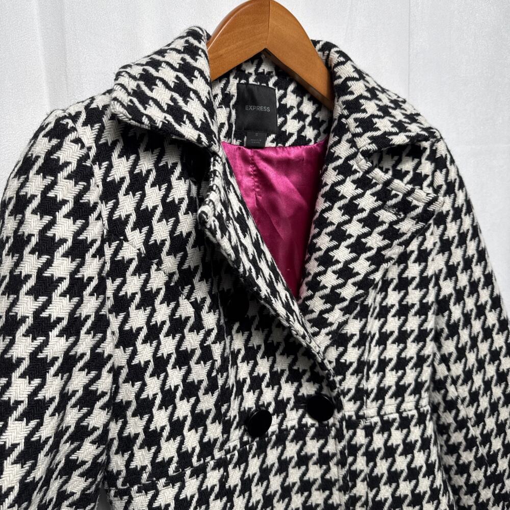 Y2K Express Wool Houndstooth Pea Coat Womens Small EUC Baby Doll Style Outerwear - Picture 2 of 12